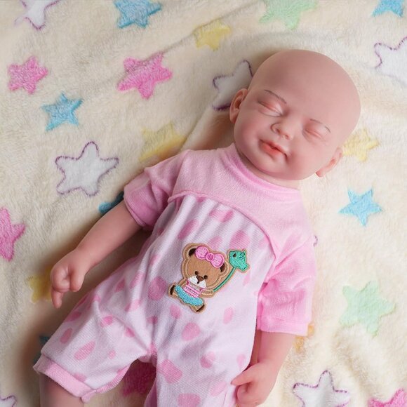 🆕18 inch Full Body Platinum Silicone Bald Baby Dolls Sleeping Closed Mouth Girl - Picture 5 of 8